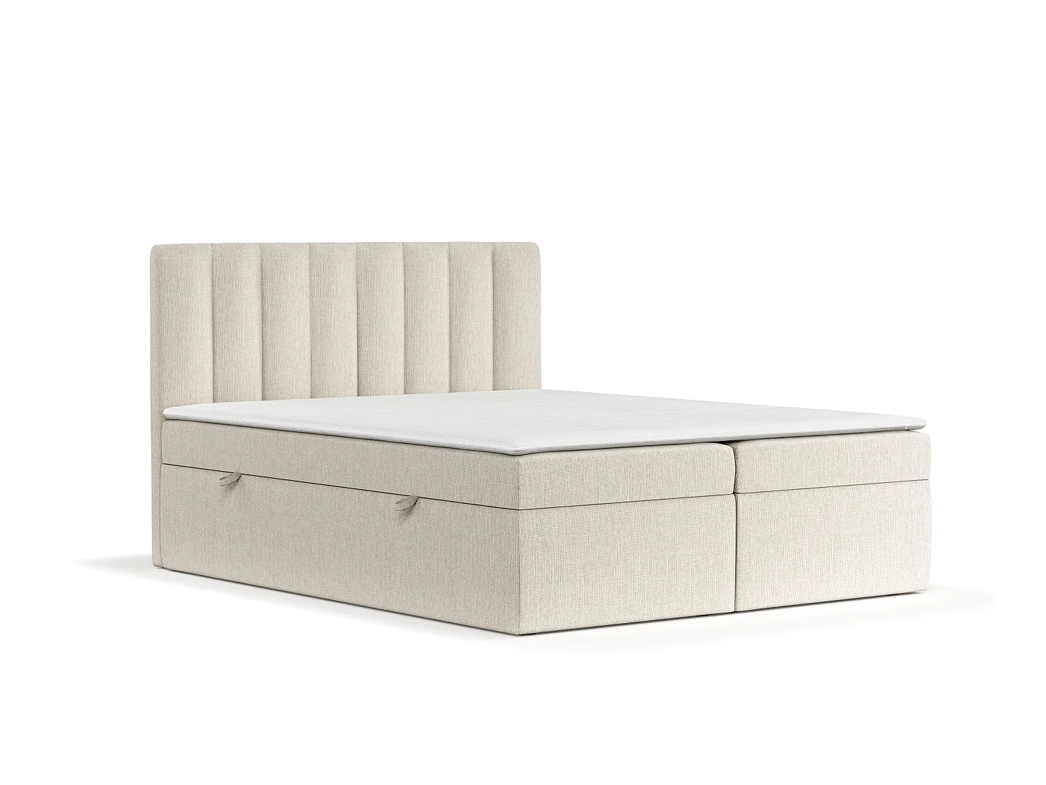 Set compleet bed met hoofdbord + opbergruimte + matrasse + dekmatrasse - 140x200 cm - chenille stof - beige - NOVENTO