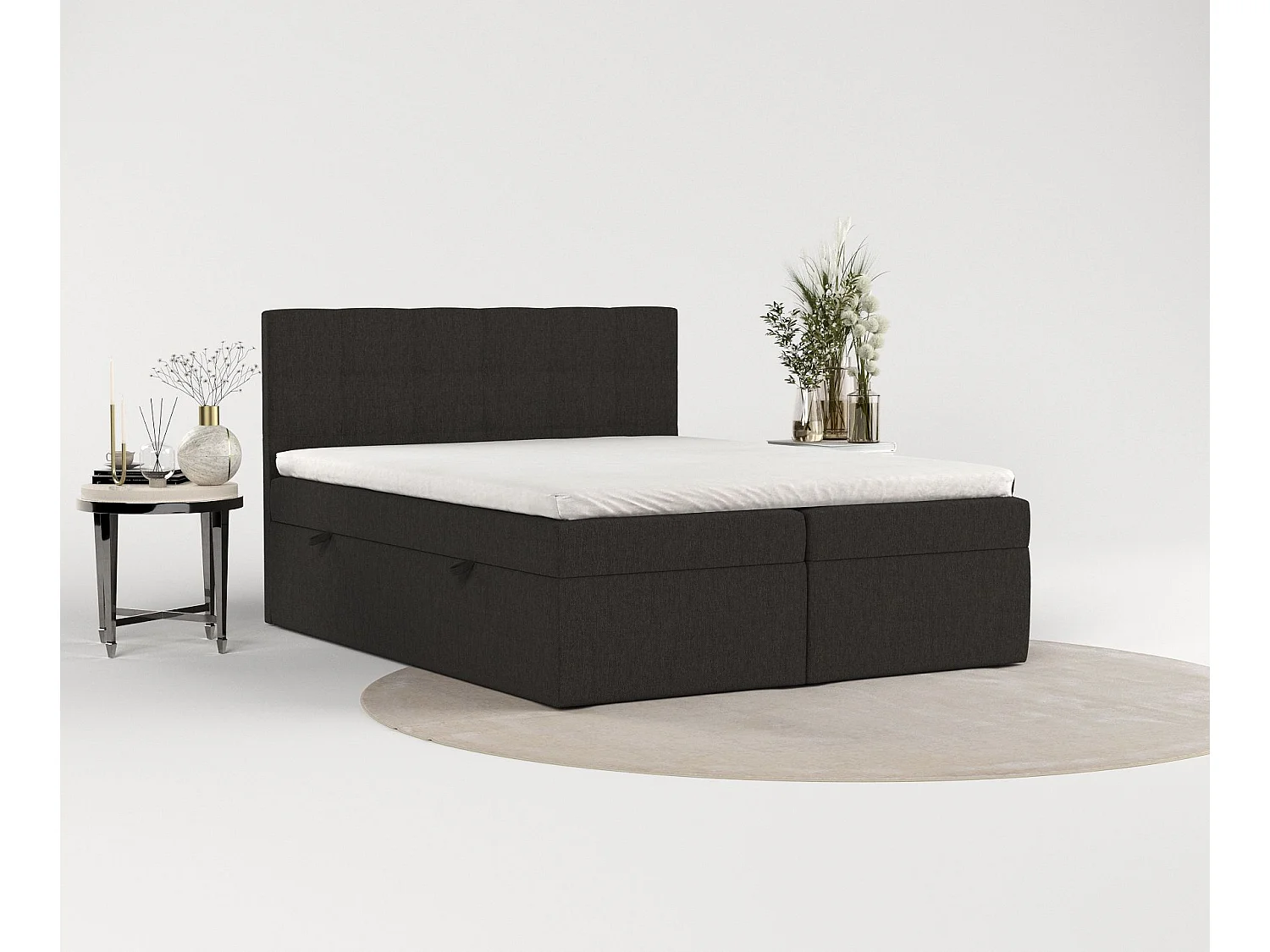 Lit boxspring avec rangement TARI - matelas - surmatelas - 140x200 cm - noir