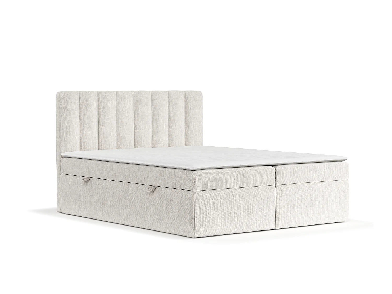 Set compleet bed met hoofdbord + opbergruimte + matrasse + dekmatrasse - 140x200 cm - chenille stof - creme - NOVENTO