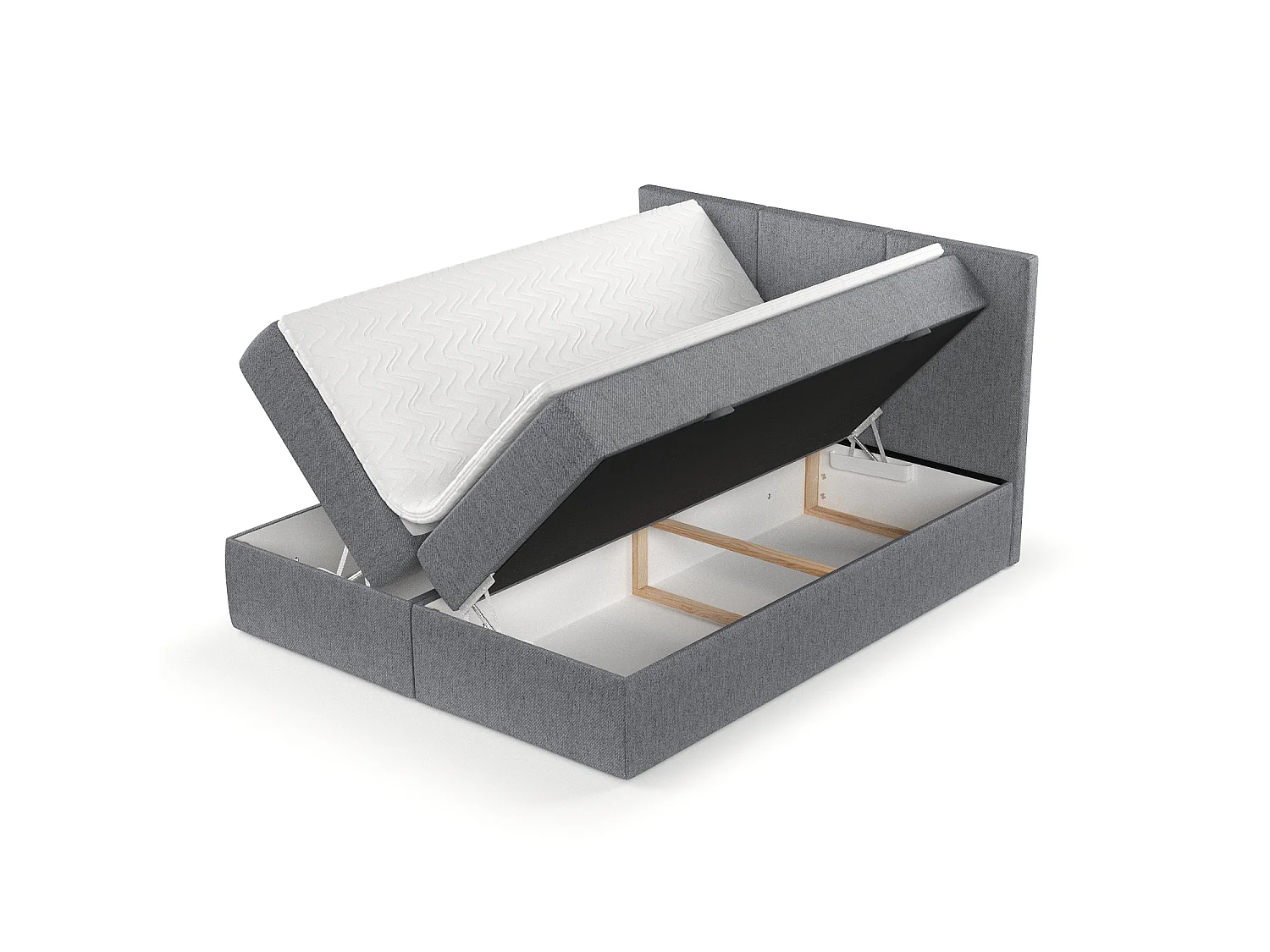 Set compleet bed met hoofdbord + opbergruimte + matrasse + dekmatrasse - 120 x 200 cm - Geweven stof - Grijs - JONAH