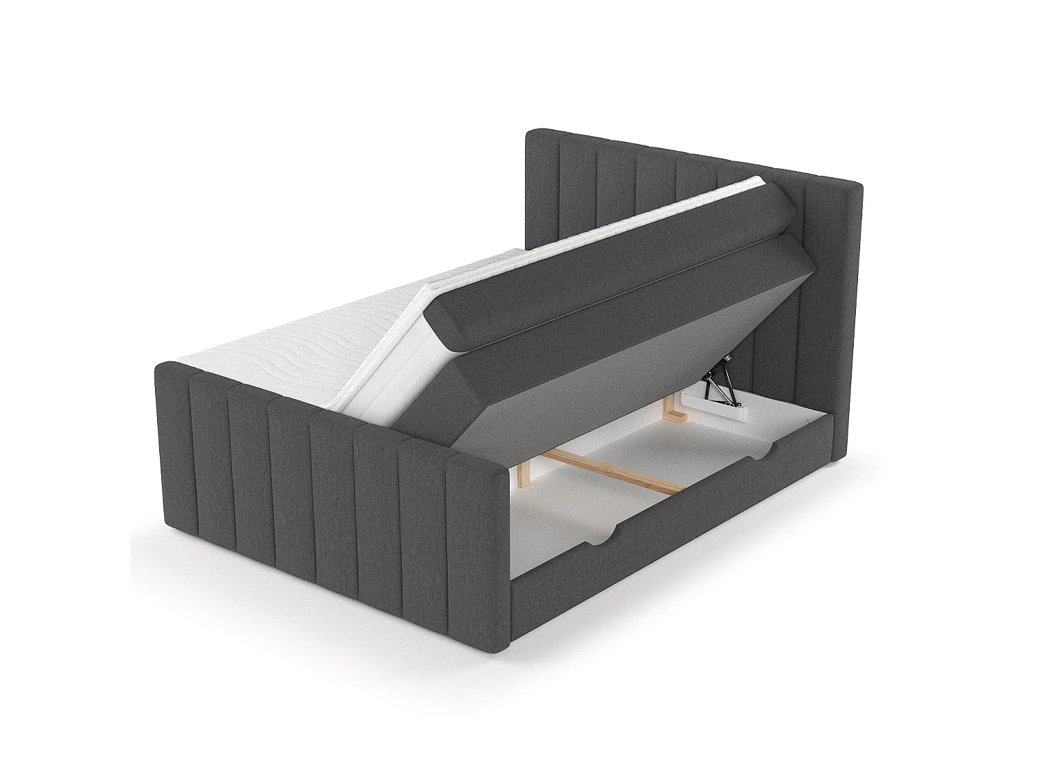 Set compleet bed met hoofdbord + opbergruimte + matrasse + dekmatrasse - 140 x 200 cm - Geweven stof - Grafiet - RUBY