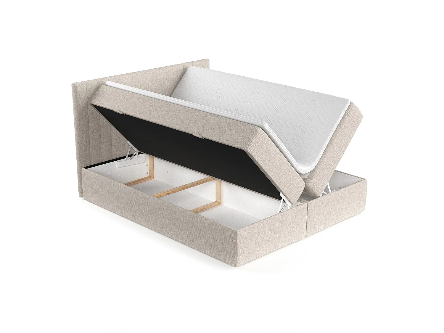 Set compleet bed met hoofdbord + opbergruimte + matrasse + dekmatrasse - 160 x 200 cm - Geweven stof - Beige - MALLO