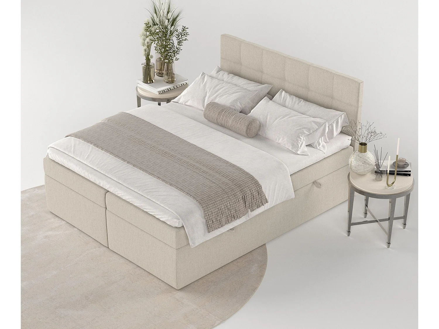 Lit boxspring avec rangement TARI - matelas - surmatelas - 180x200 cm - beige