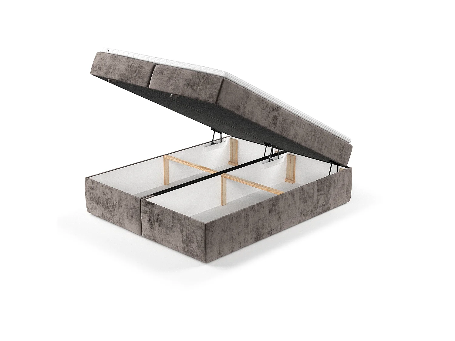 Lit à sommier et coffre de rangement FREJA - matelas - surmatelas - 200x200 cm - brun