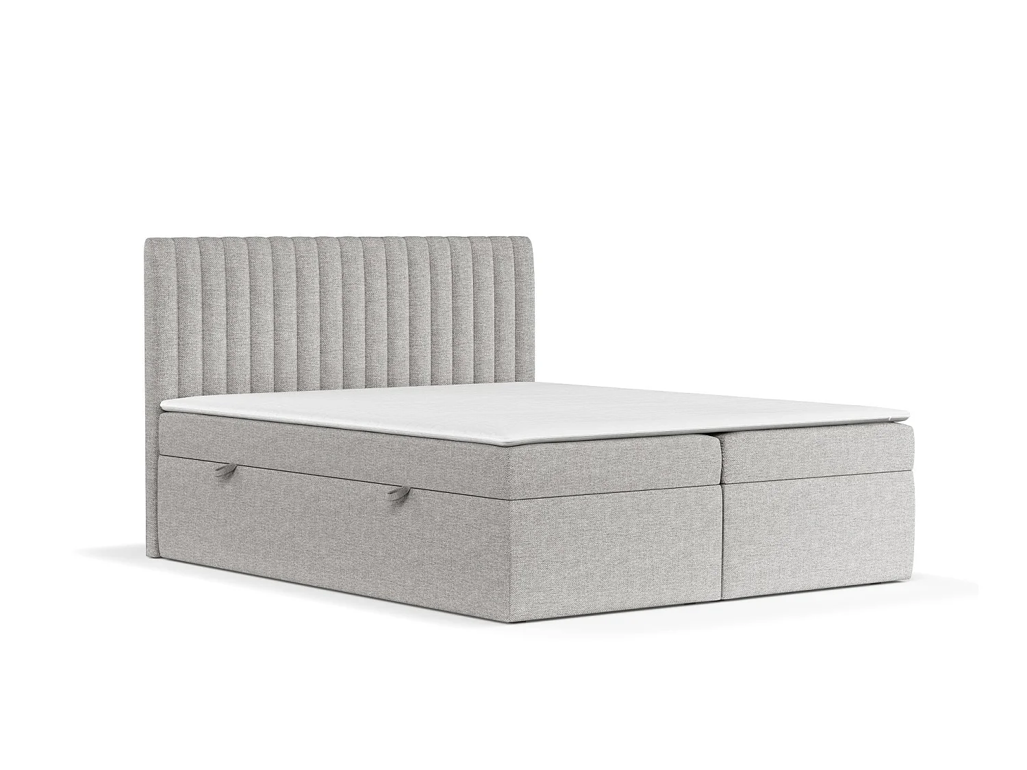 Set compleet bed met hoofdbord + opbergruimte + matrasse + dekmatrasse - 140x200 cm - geweven stof - beige grijs - SPENCER