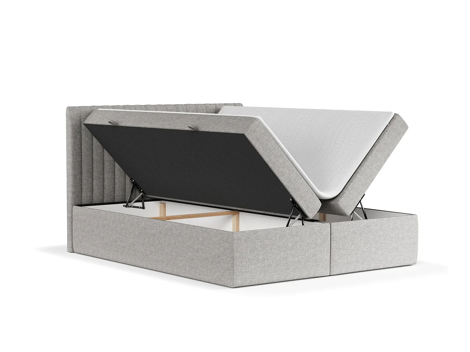 Set compleet bed met hoofdbord + opbergruimte + matrasse + dekmatrasse - 140x200 cm - geweven stof - beige grijs - SPENCER