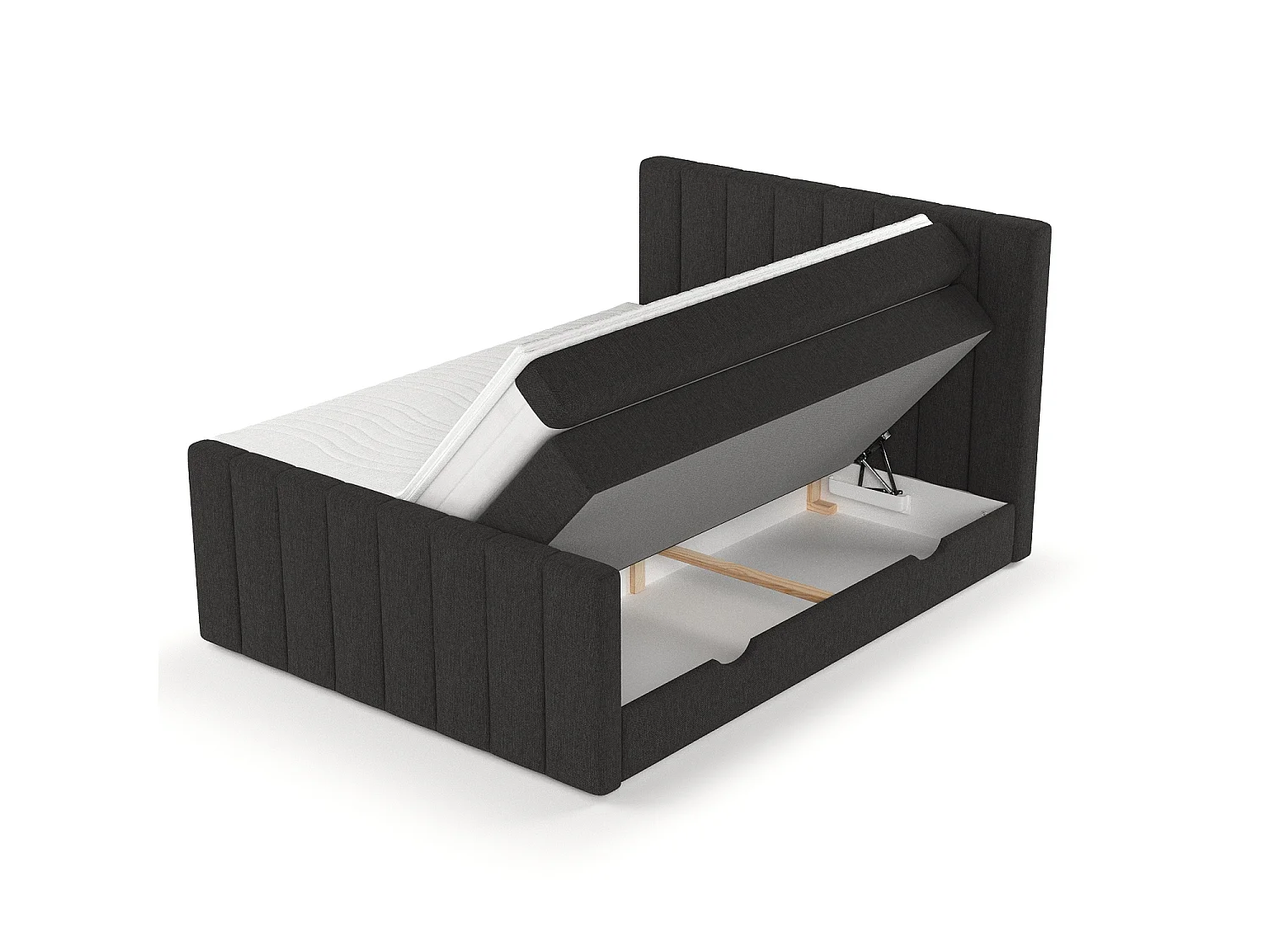 Set compleet bed met hoofdbord + opbergruimte + matrasse + dekmatrasse - 180 x 200 cm - Geweven stof - Zwart - RUBY