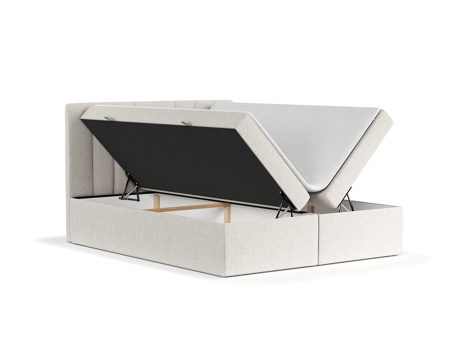 Set compleet bed met hoofdbord + opbergruimte + matrasse + dekmatrasse - 180x200 cm - chenille stof - creme - NOVENTO