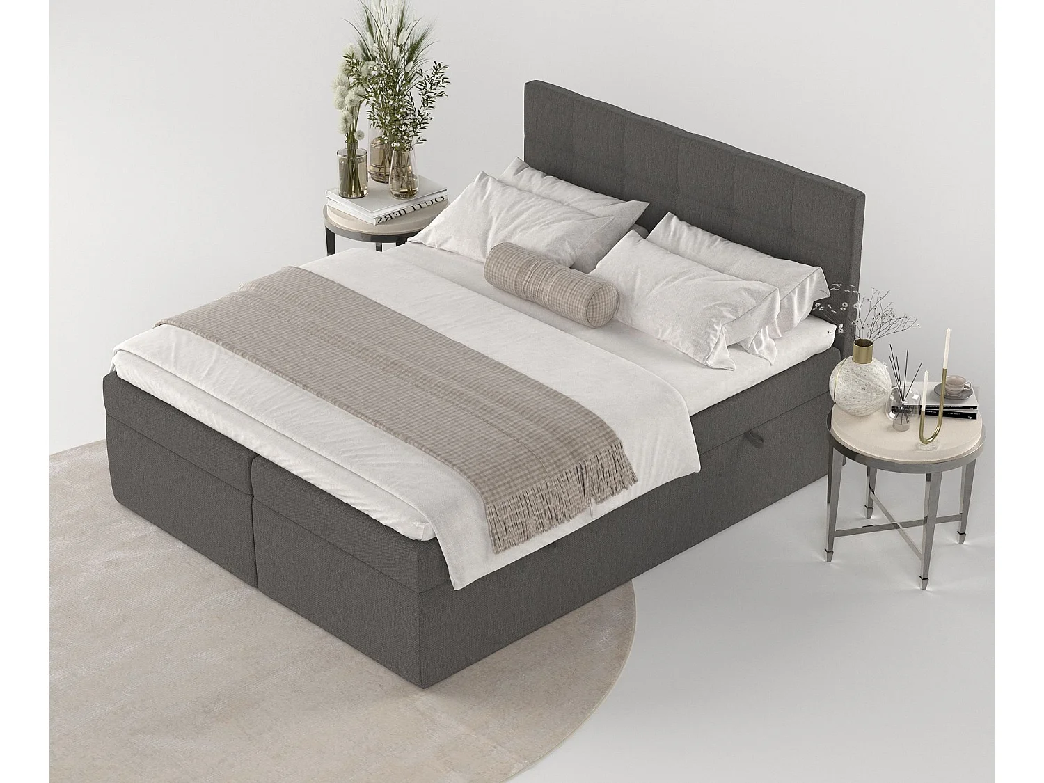 Lit boxspring avec rangement TARI - matelas - surmatelas - 160x200 cm - graphite