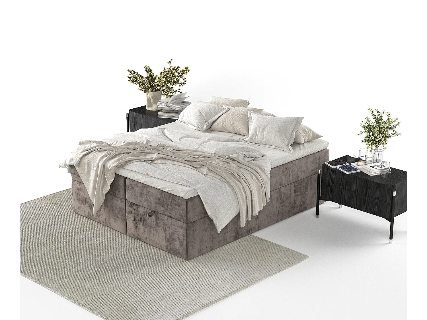 Lit à sommier et coffre de rangement FREJA - matelas - surmatelas - 140x200 cm - brun