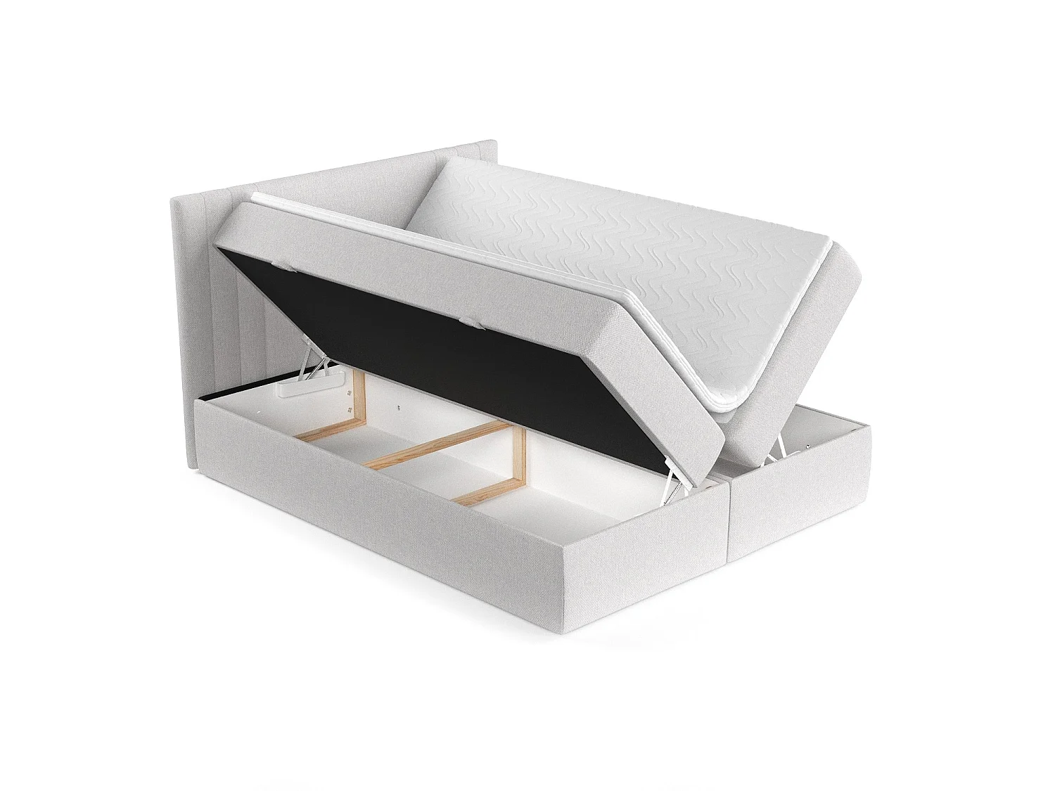 Set compleet bed met hoofdbord + opbergruimte + matrasse + dekmatrasse - 200 x 200 cm - Geweven stof - Lichtgrijs - MALLO