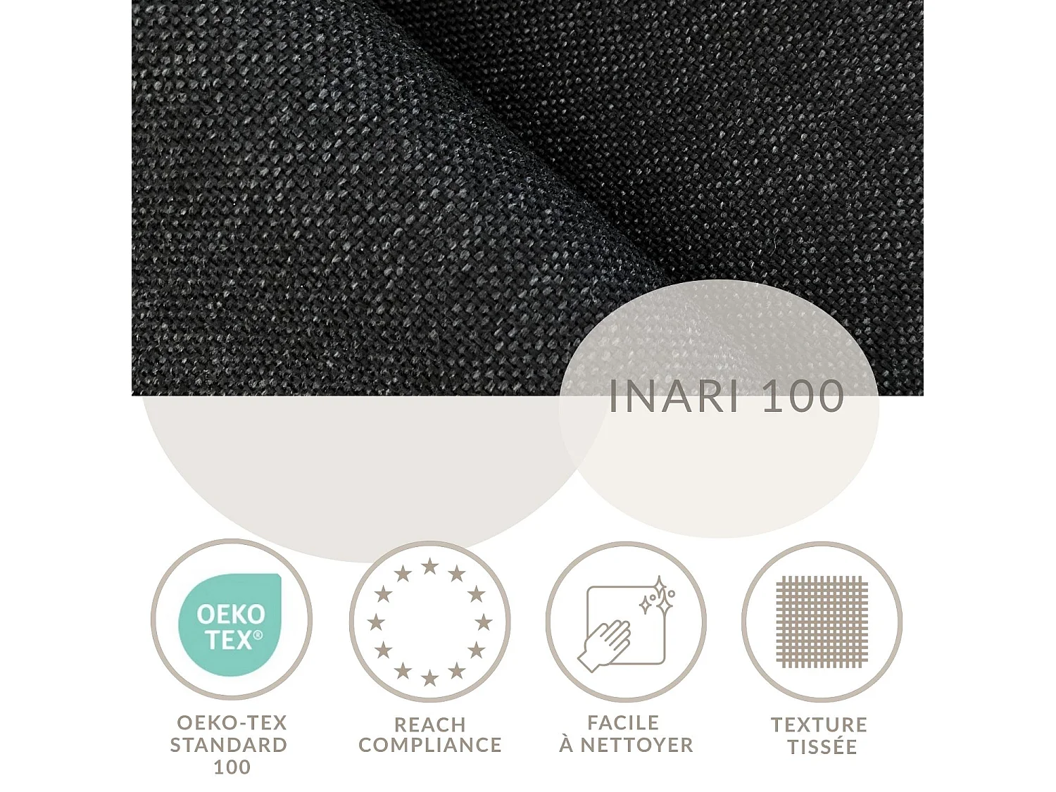 Set compleet bed + opbergruimte + matrasse + dekmatrasse - 140x200 cm - geweven stof - zwart - LENNON