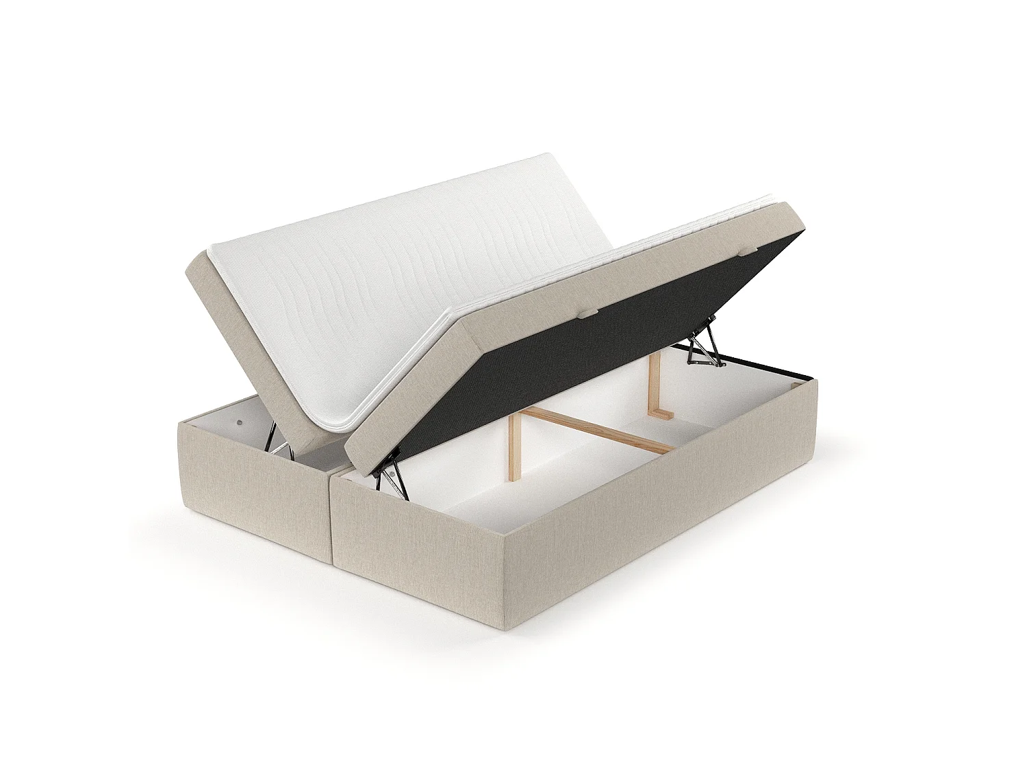 Set compleet bed + opbergruimte + matrasse + dekmatrasse - 140x200 cm - geweven stof - beige - LENNON