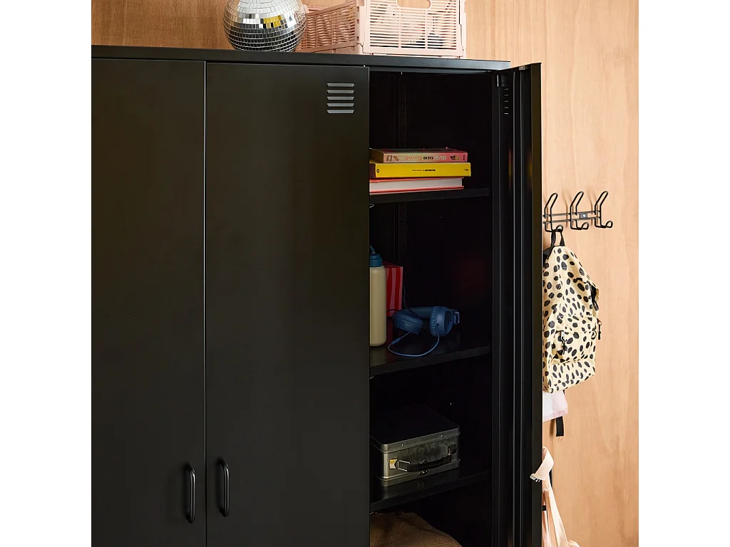 Armoire chambre dressing industriel métal noir 4 portes. 10 étagères. 1 penderie