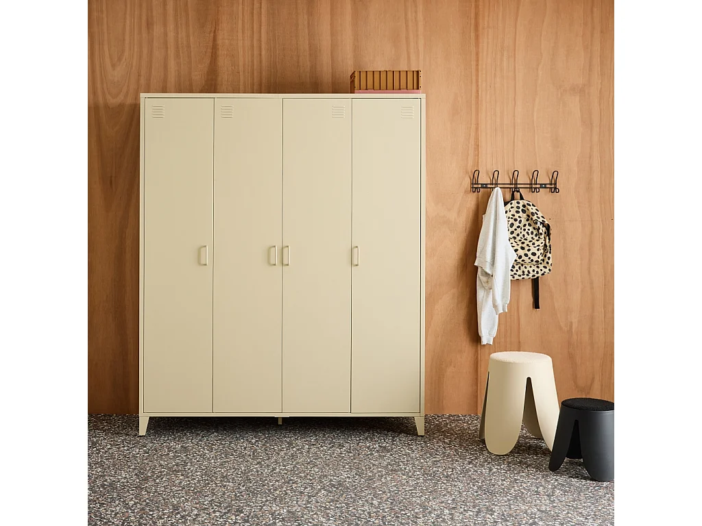 Armoire chambre dressing industriel métal beige 4 portes. 10 étagères. 1 penderie
