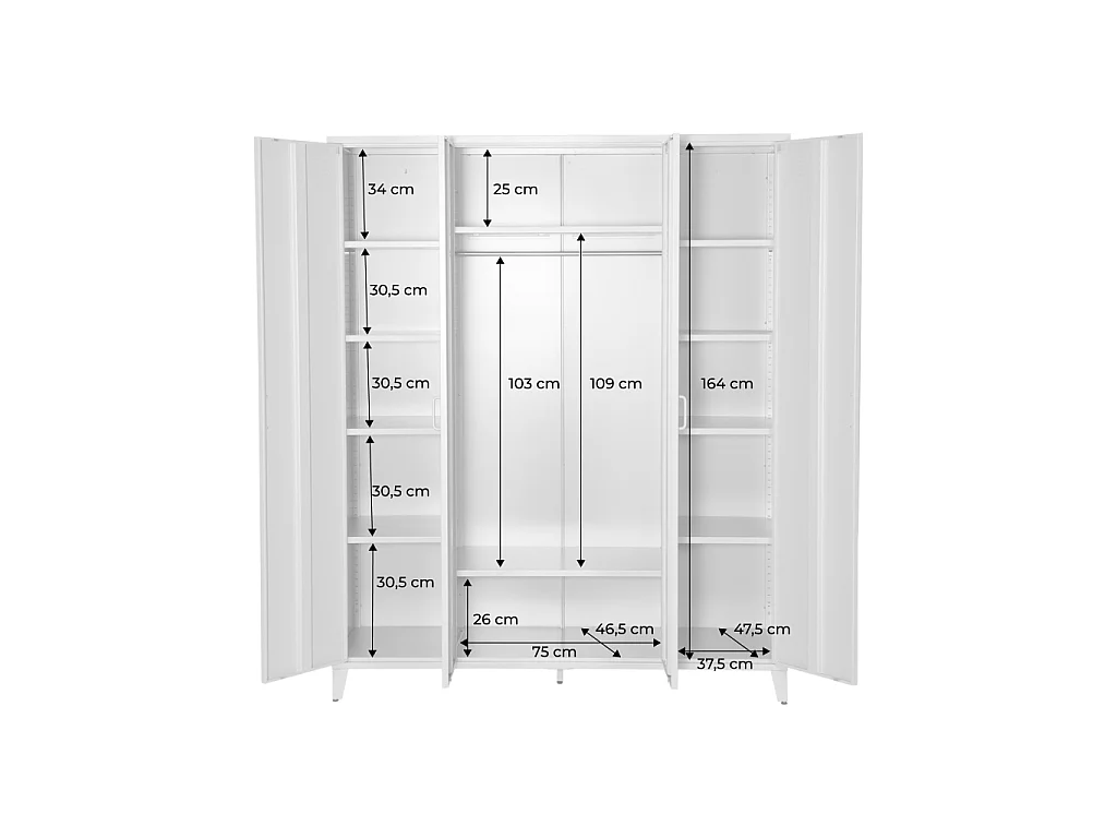 Armoire chambre dressing industriel métal beige 4 portes. 10 étagères. 1 penderie