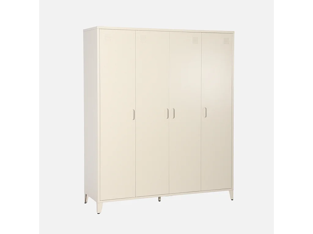 Armoire chambre dressing industriel métal beige 4 portes. 10 étagères. 1 penderie