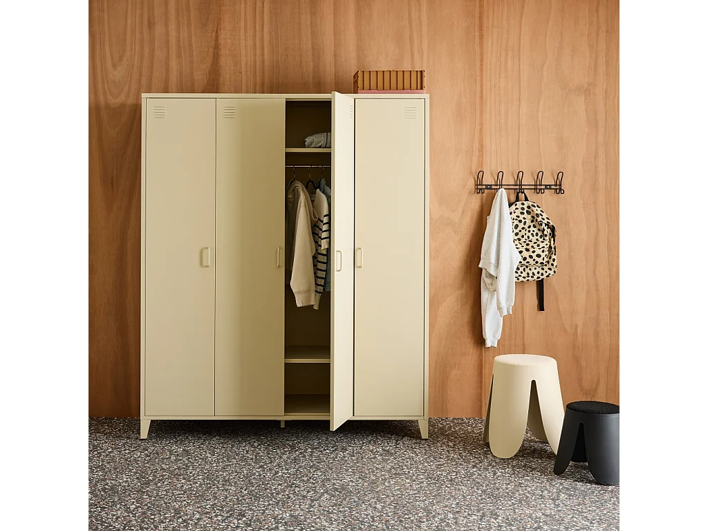 Armoire chambre dressing industriel métal beige 4 portes. 10 étagères. 1 penderie