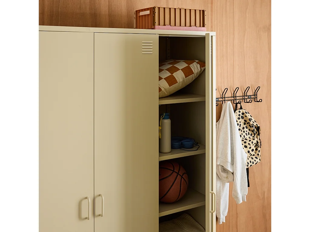 Armoire chambre dressing industriel métal beige 4 portes. 10 étagères. 1 penderie
