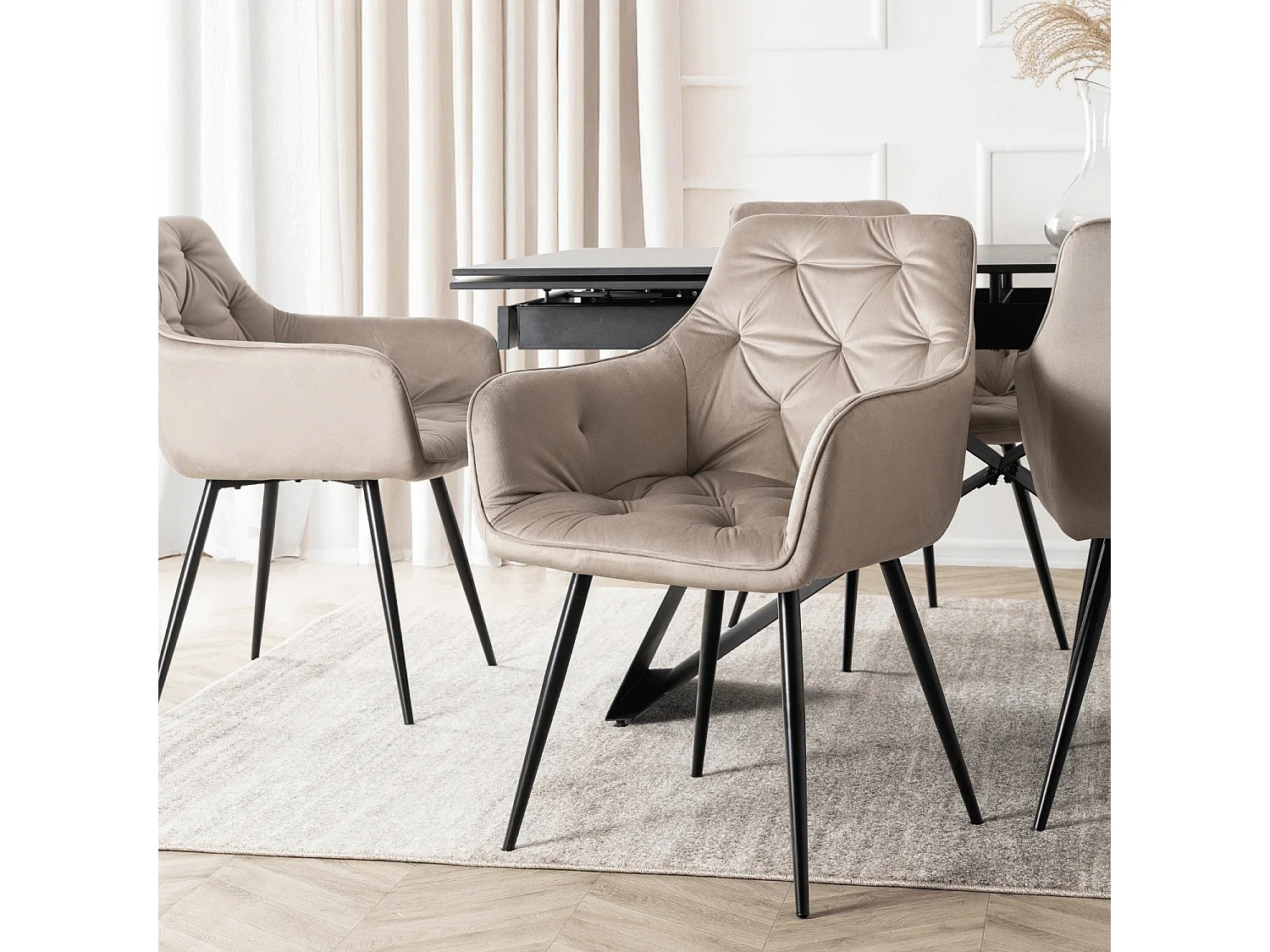 MODESTO Dining Chair Beige Velour