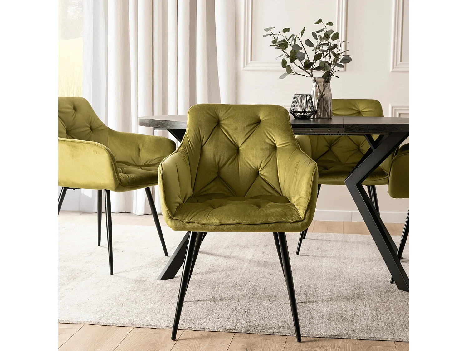 MODESTO Pistachio Velour Dining Chair