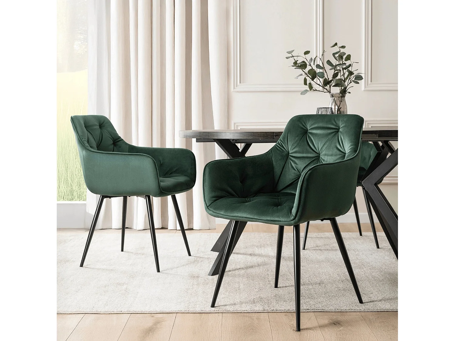 MODESTO Dining Chair Green Velour