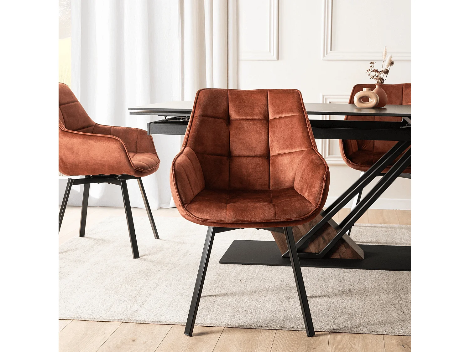 Luna Swivel Dining Chair (lux 03) Red Velour