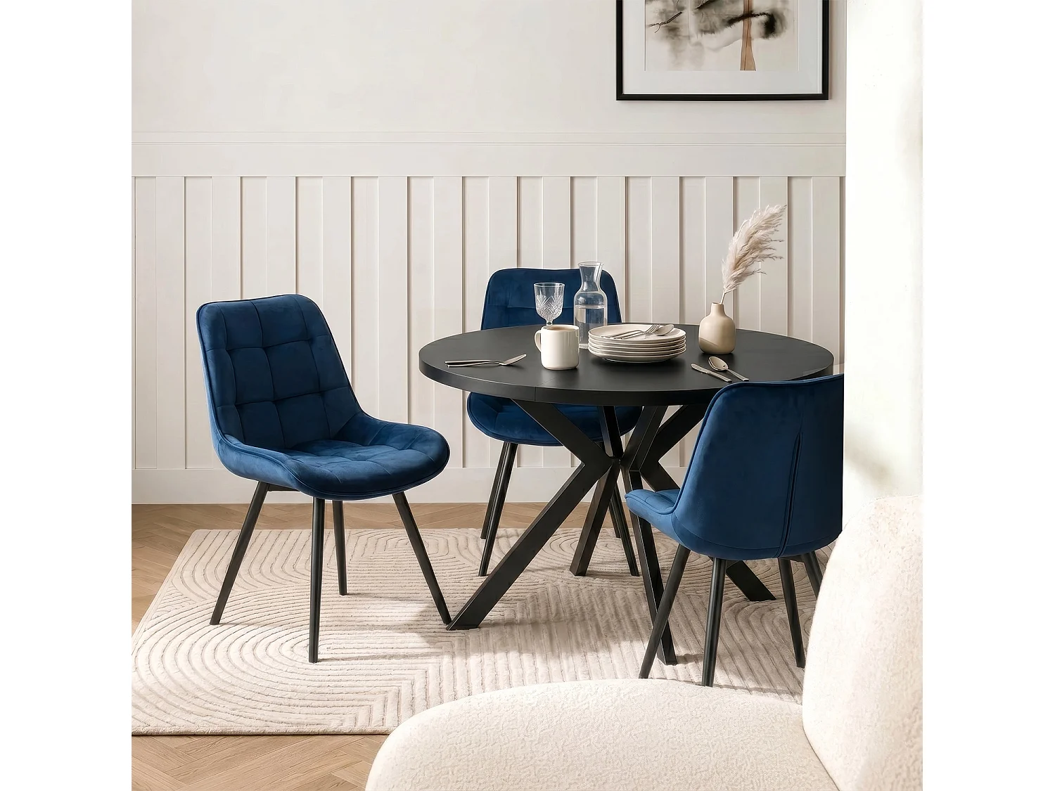 CHRIS Dining Chair Navy Blue Velour