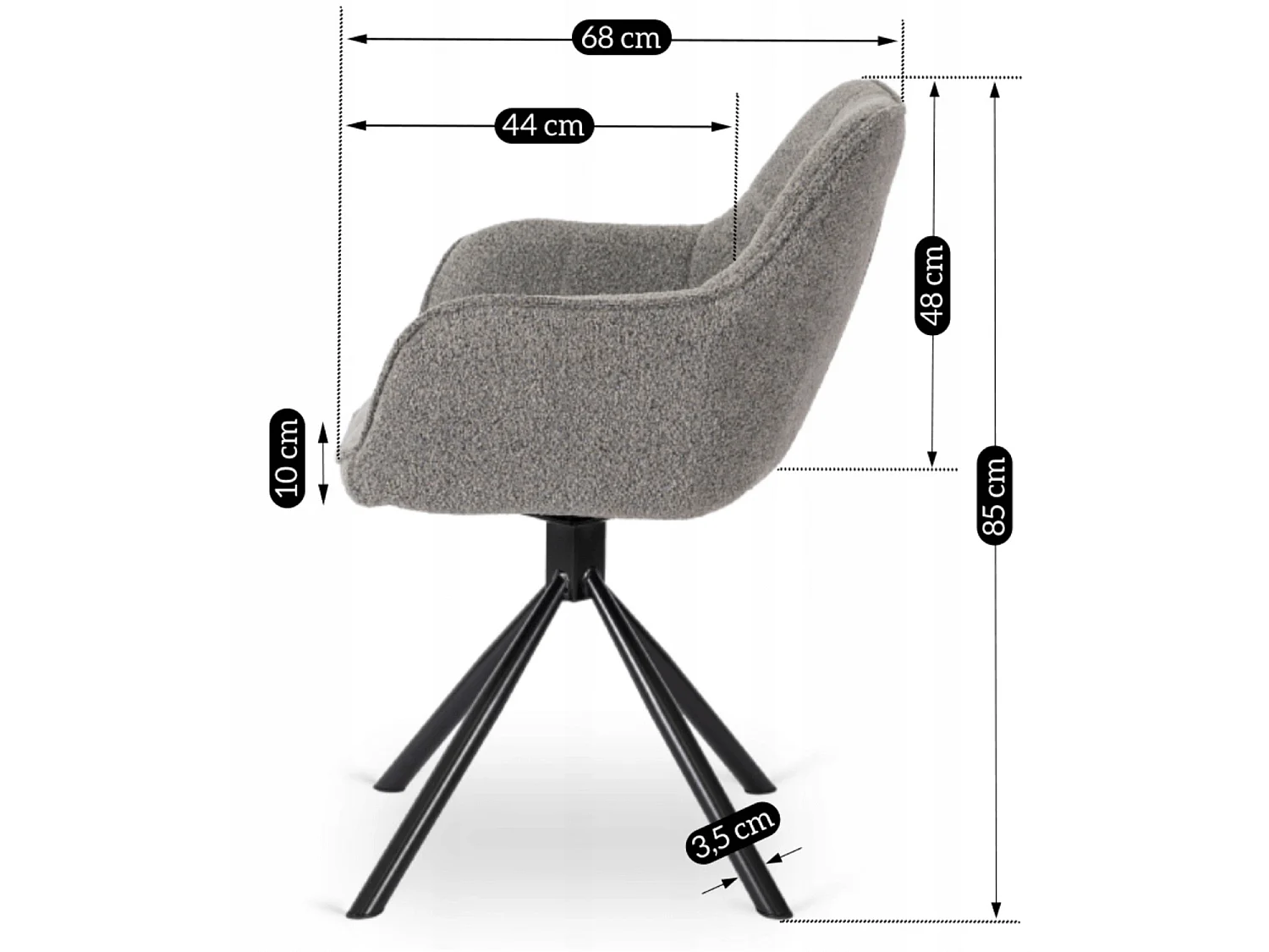 Dining Chair Swivel PEONY Grey