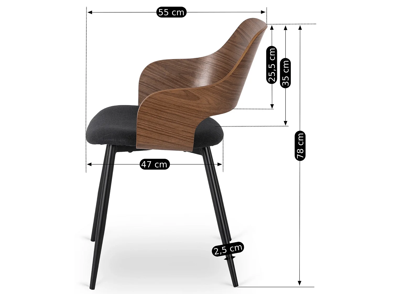 Dining Chair ORBI Walnut/Black