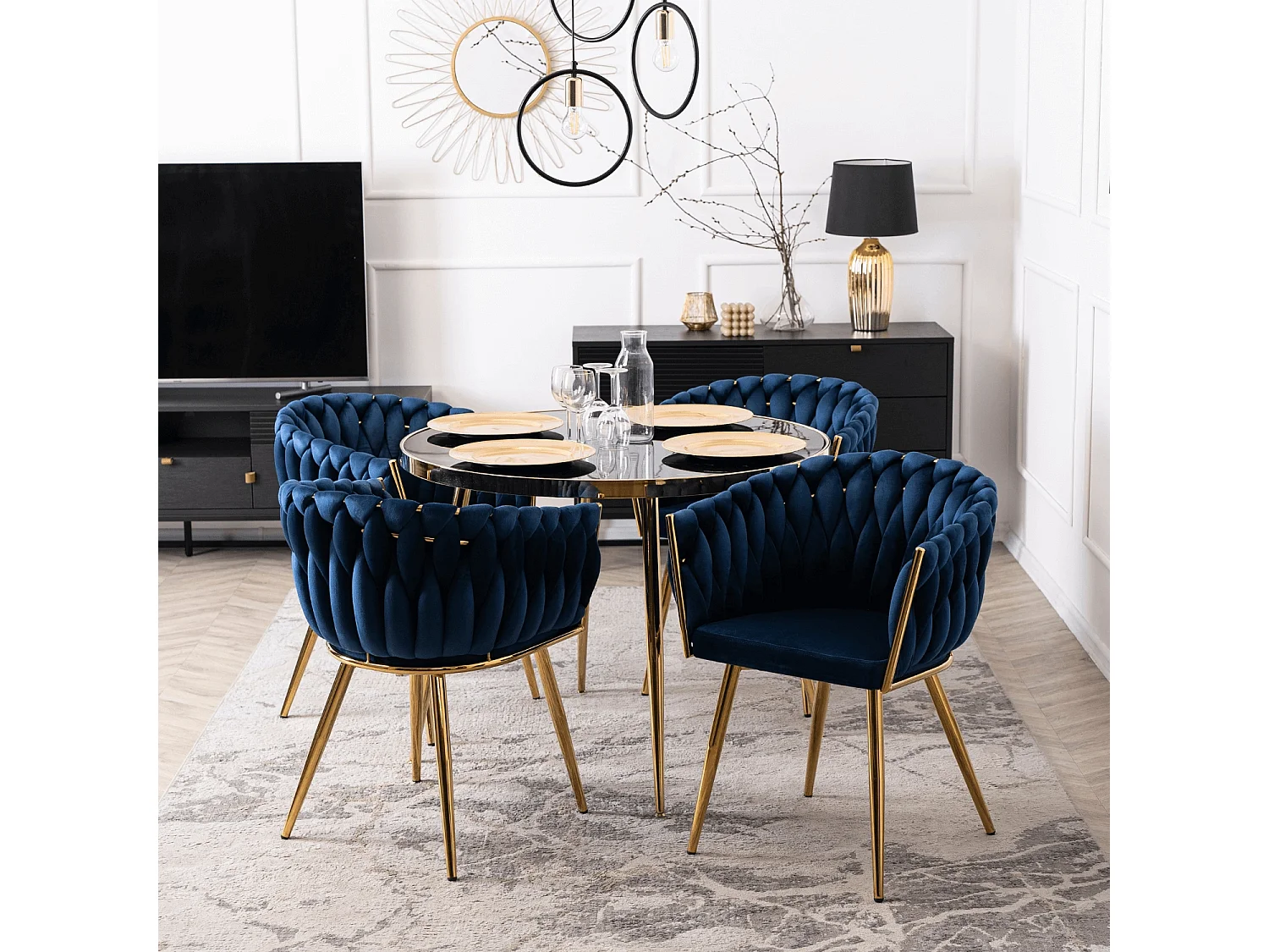 CAPI Dining Chair Navy Blue Velour