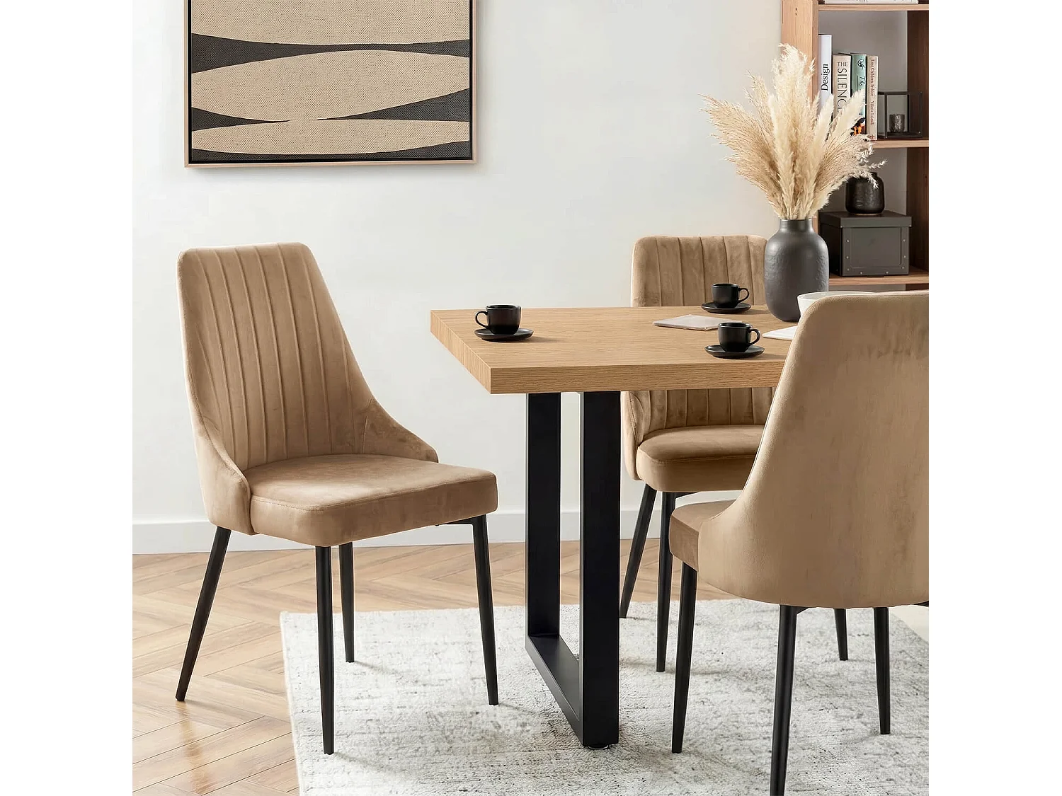 BARI Dining Chair Beige Velour