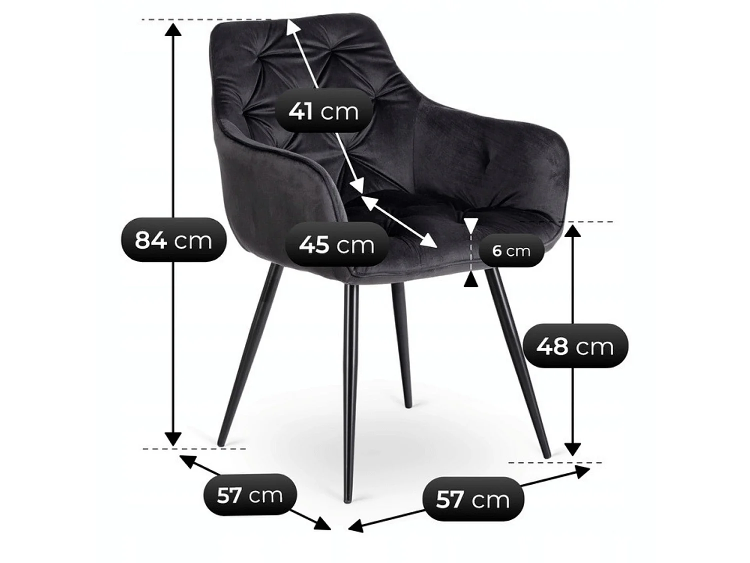 MODESTO Dining Chair Black Velour