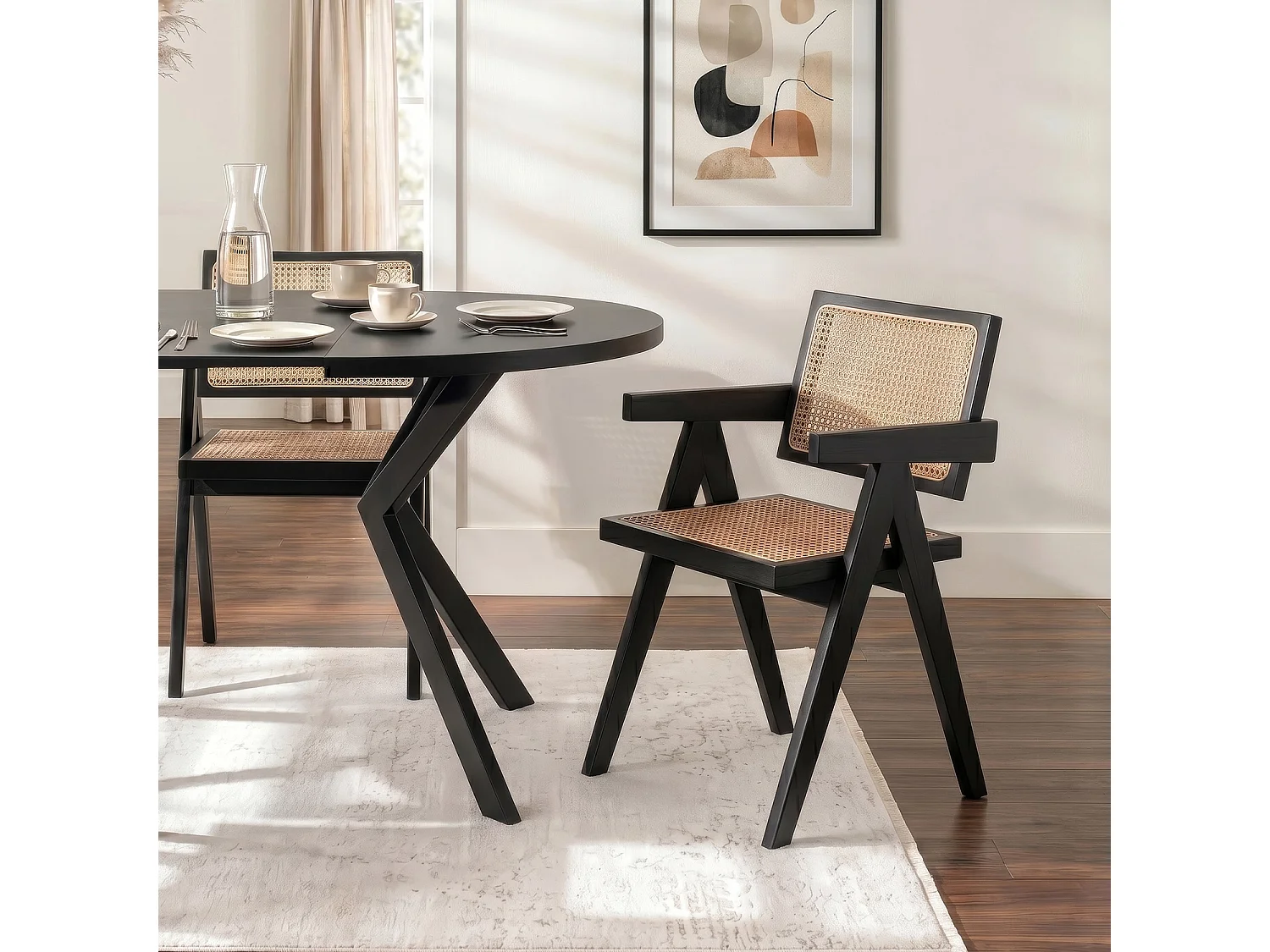 MADERA Dining Chair Black/Beige Openwork