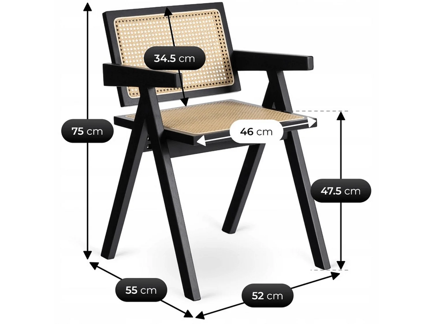 MADERA Dining Chair Black/Beige Openwork