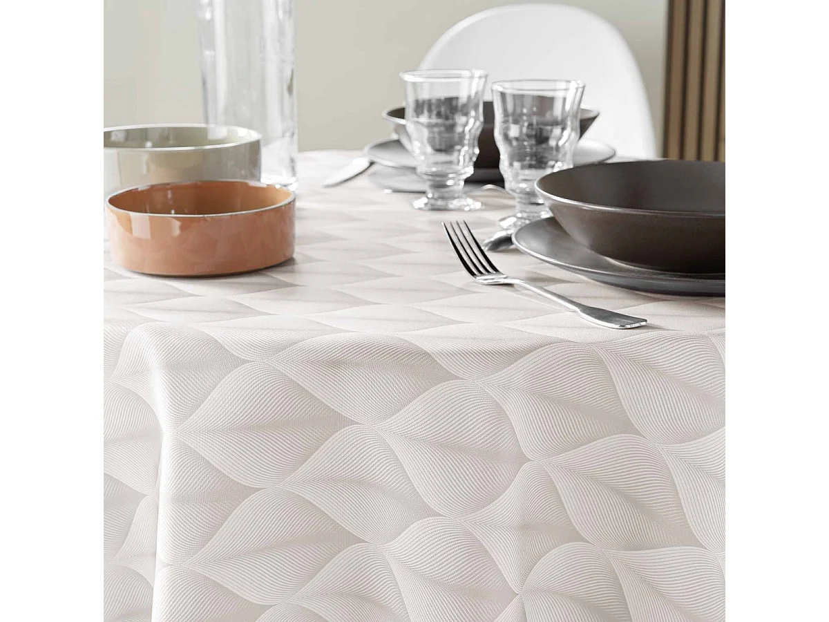 Nappe Ronde Antitache Imprimé "Kalini" 180cm Naturel