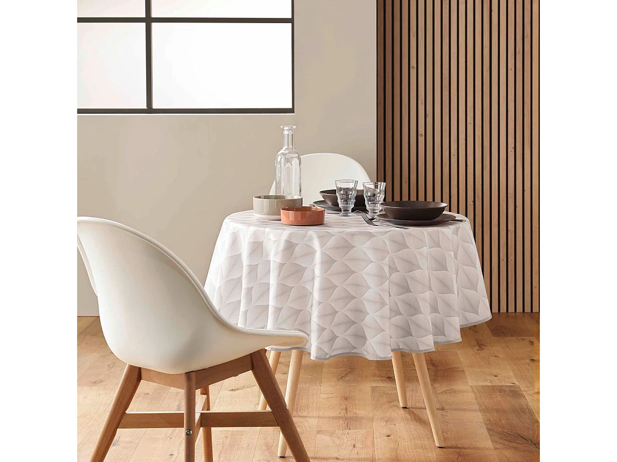 Nappe Ronde Antitache Imprimé "Kalini" 180cm Naturel