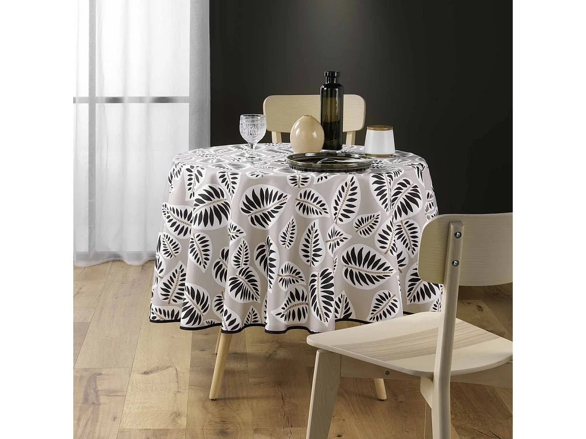 Nappe Antitache Ronde Imprimé "Alma" 180cm Noir