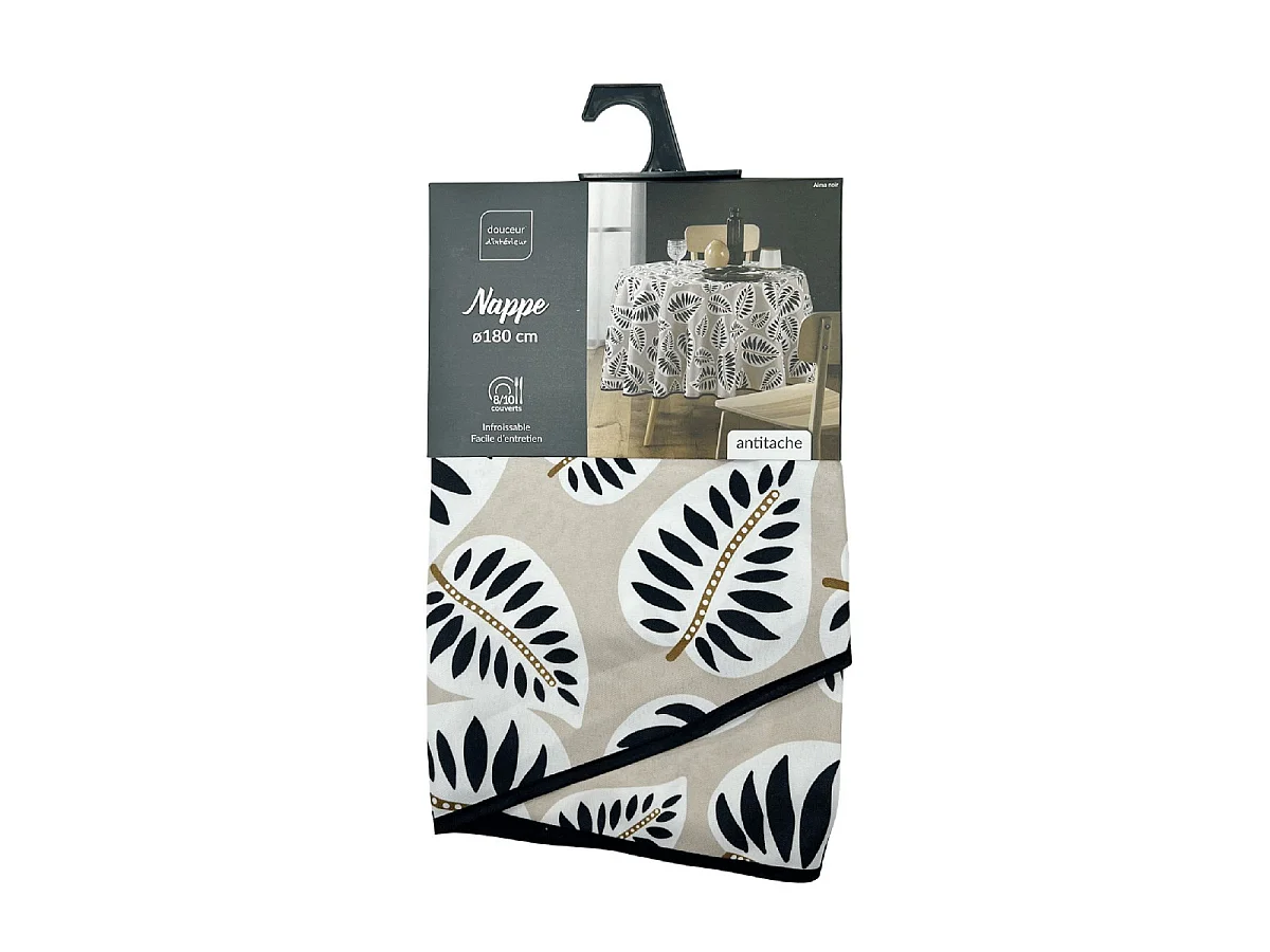 Nappe Antitache Ronde Imprimé "Alma" 180cm Noir