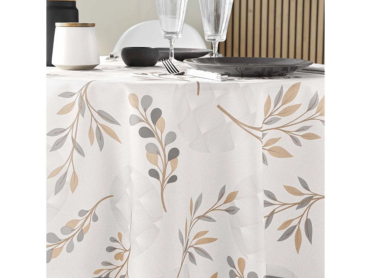 Nappe Ronde Antitache Imprimé "Manola" 180cm Naturel