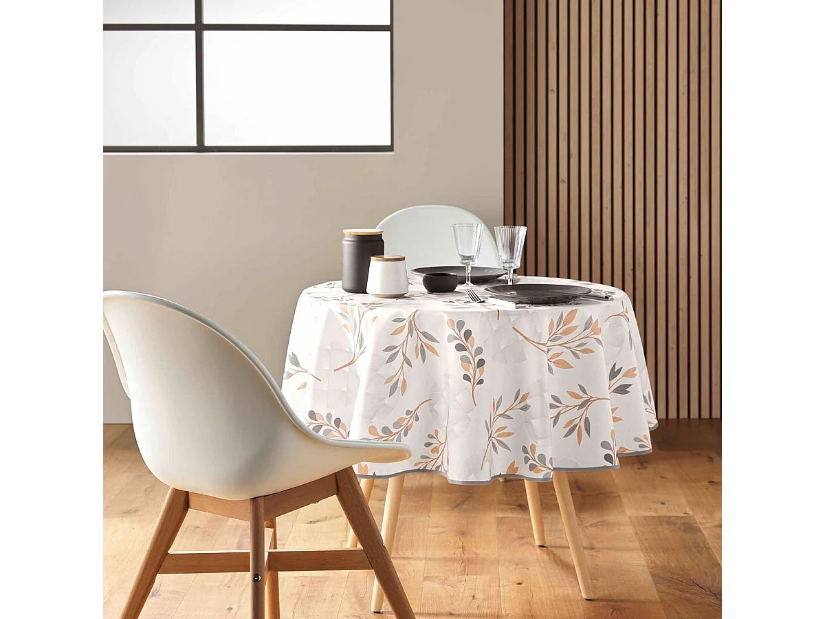 Nappe Ronde Antitache Imprimé "Manola" 180cm Naturel