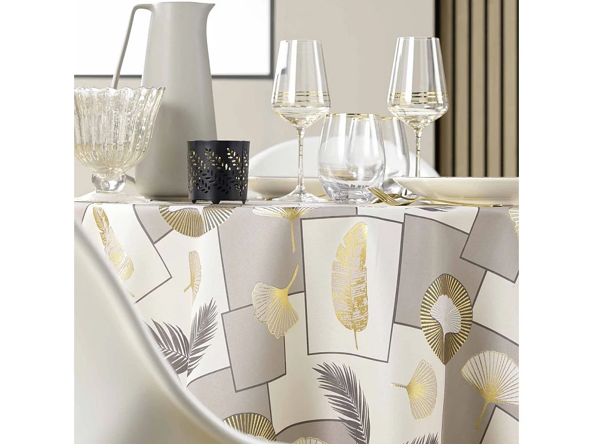 Nappe Ronde Antitache Imprimé "Natane" 180cm Naturel