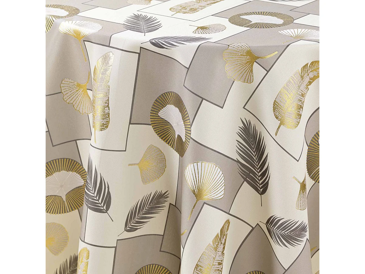 Nappe Ronde Antitache Imprimé "Natane" 180cm Naturel