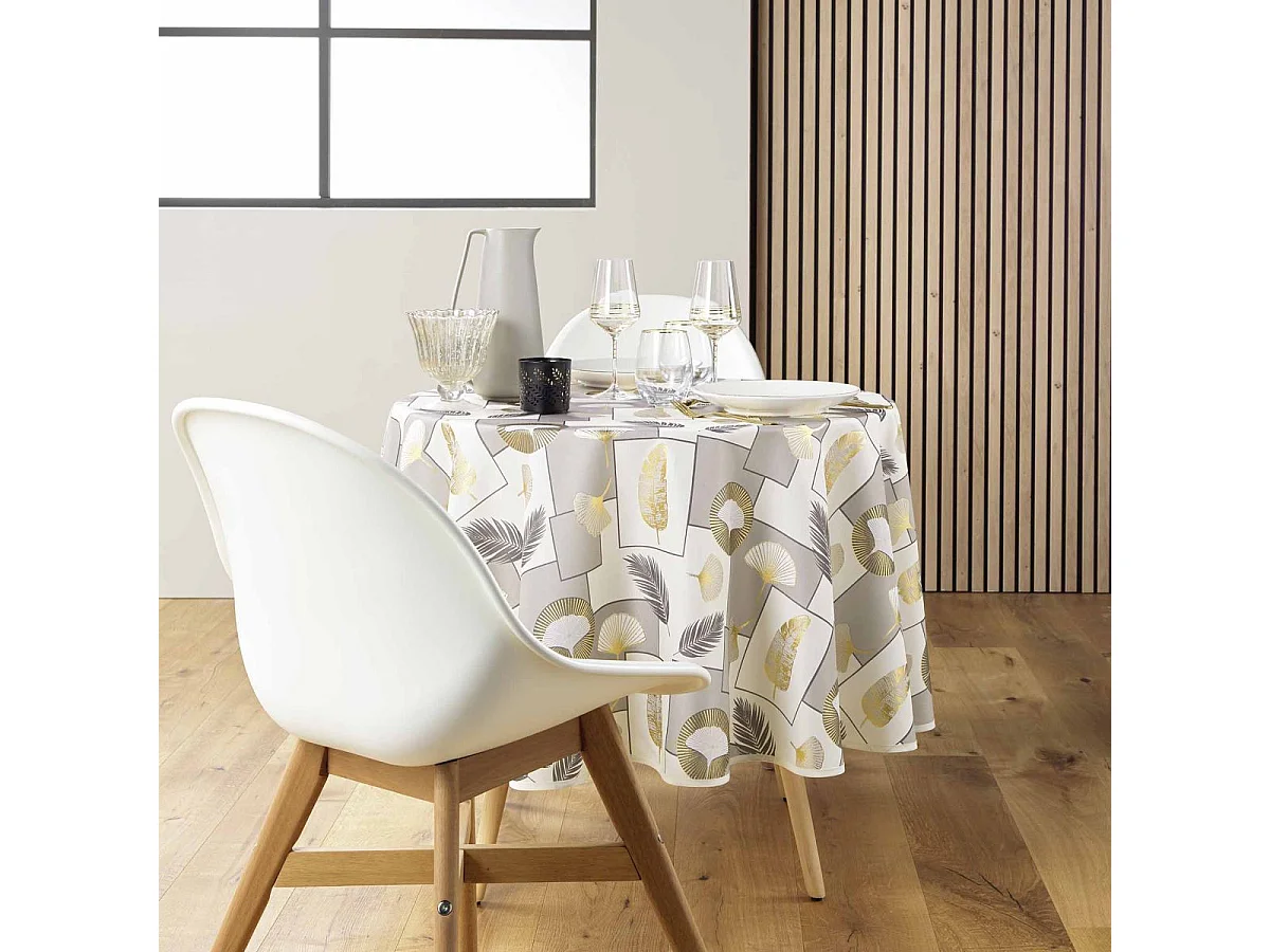 Nappe Ronde Antitache Imprimé "Natane" 180cm Naturel