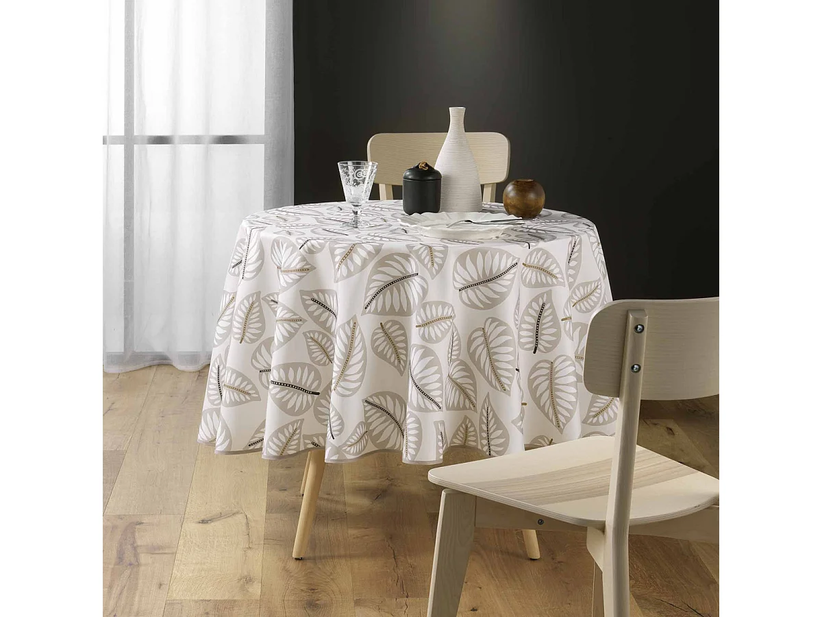 Nappe Antitache Ronde Imprimé "Alma" 180cm Naturel