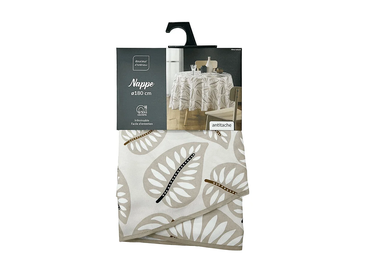 Nappe Antitache Ronde Imprimé "Alma" 180cm Naturel