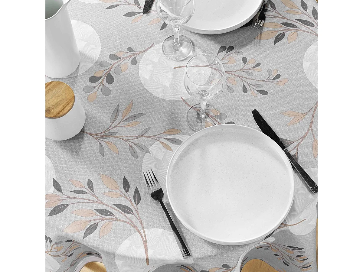 Nappe Ronde Antitache Imprimé "Manola" 180cm Gris