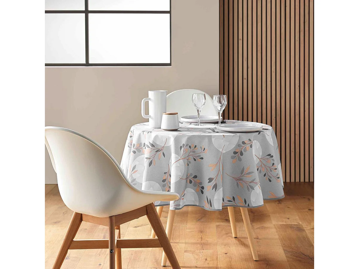 Nappe Ronde Antitache Imprimé "Manola" 180cm Gris