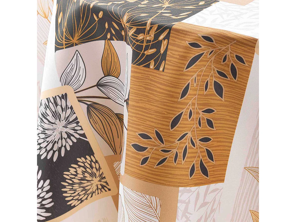 Nappe Ronde Antitache Imprimé "Faya" 180cm Naturel