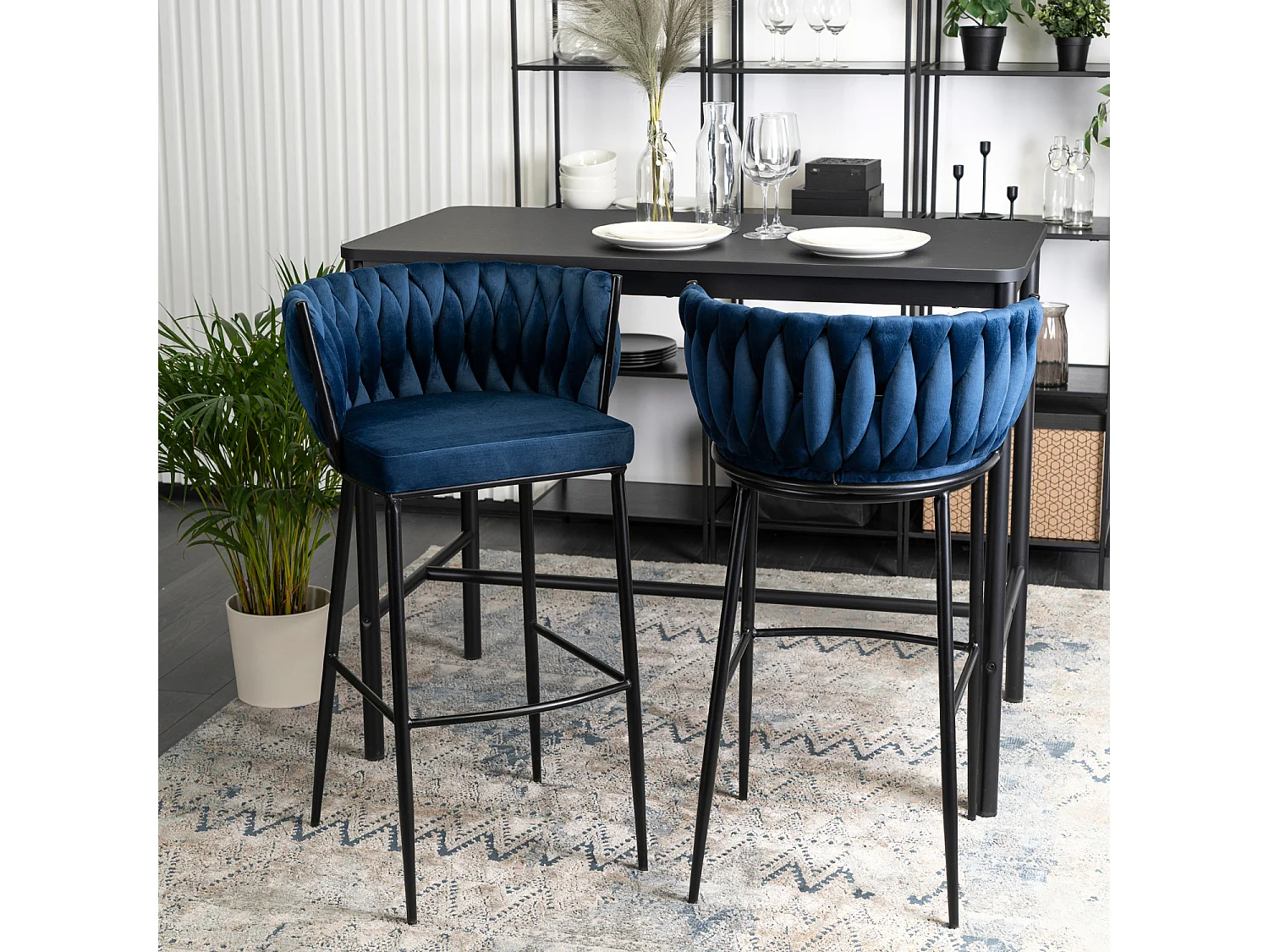 FLORES Stool Navy Blue Velour
